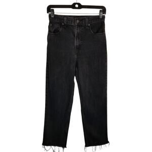 Levi's Premium Women's Black 70s High Slim Straight Leg Jeans Raw Hem Size 25